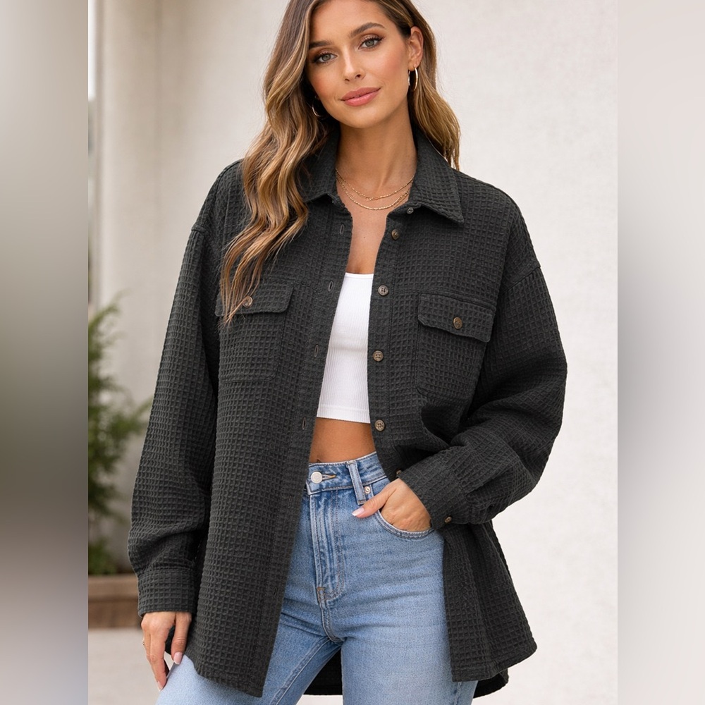 Women's Green Waffle Knit Utility Jacket